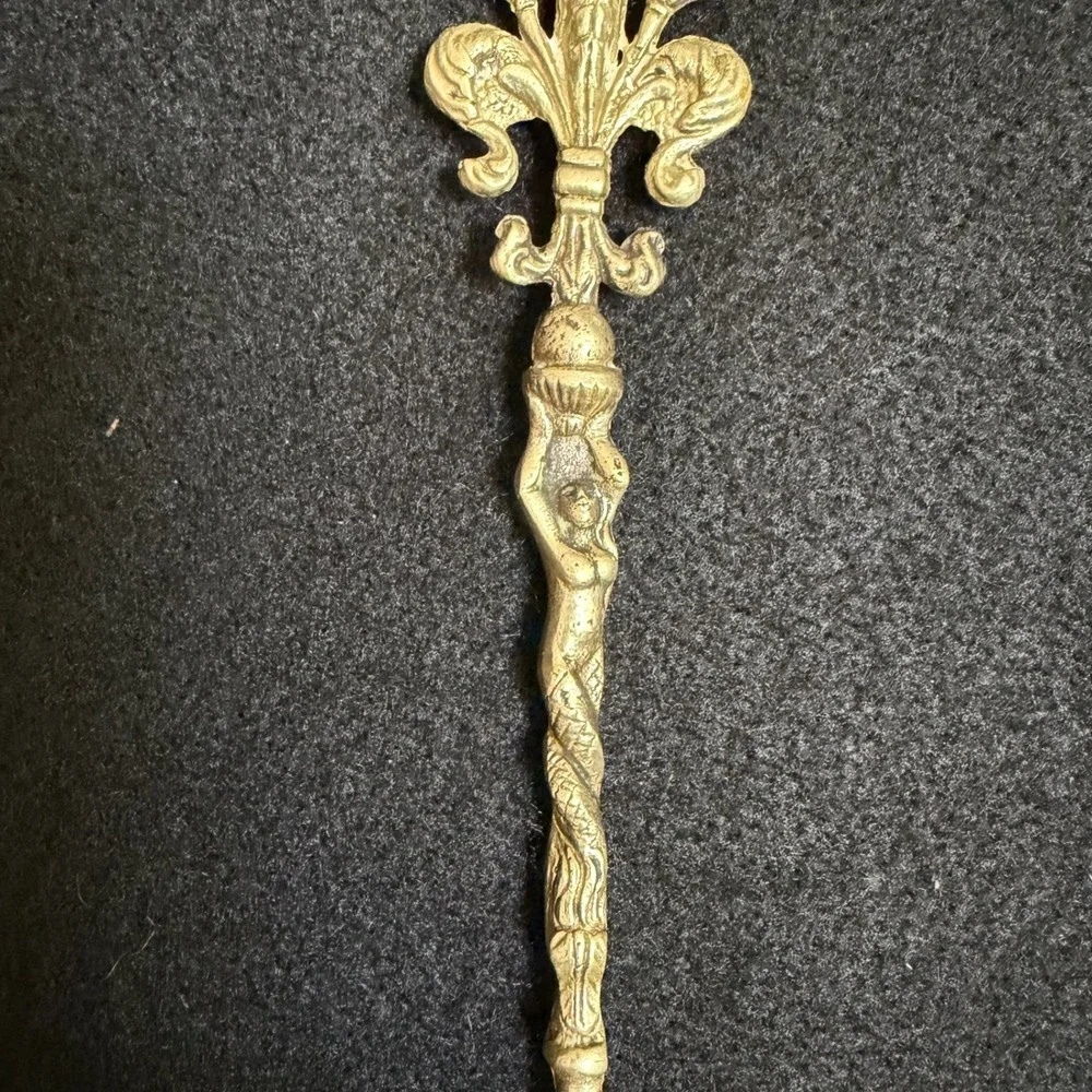 AntiqueBrass Cake Server Ornate Filigree Mermaid Fleur-de-lis Pastry Lifter 10